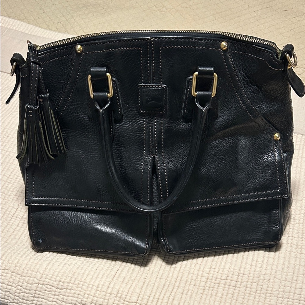 Dooney & Bourke Black Leather Satchel with Gold Hardware